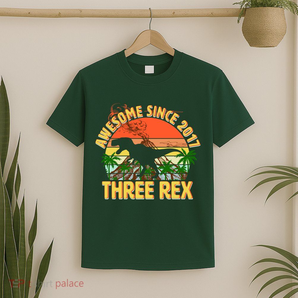 Awesome Since 2017 Tree Rex 3rd Birthday T-Shirt