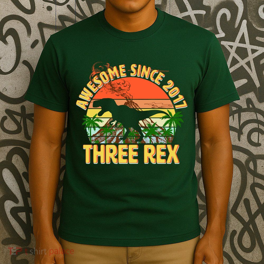 Awesome Since 2017 Tree Rex 3rd Birthday T-Shirt