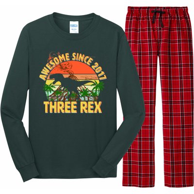 Awesome Since 2017 Tree Rex 3rd Birthday Long Sleeve Pajama Set