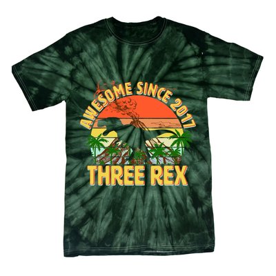 Awesome Since 2017 Tree Rex 3rd Birthday Tie-Dye T-Shirt