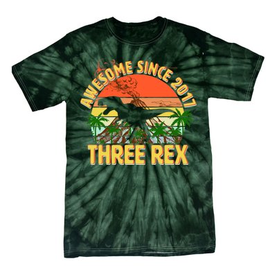 Awesome Since 2017 Tree Rex 3rd Birthday Tie-Dye T-Shirt