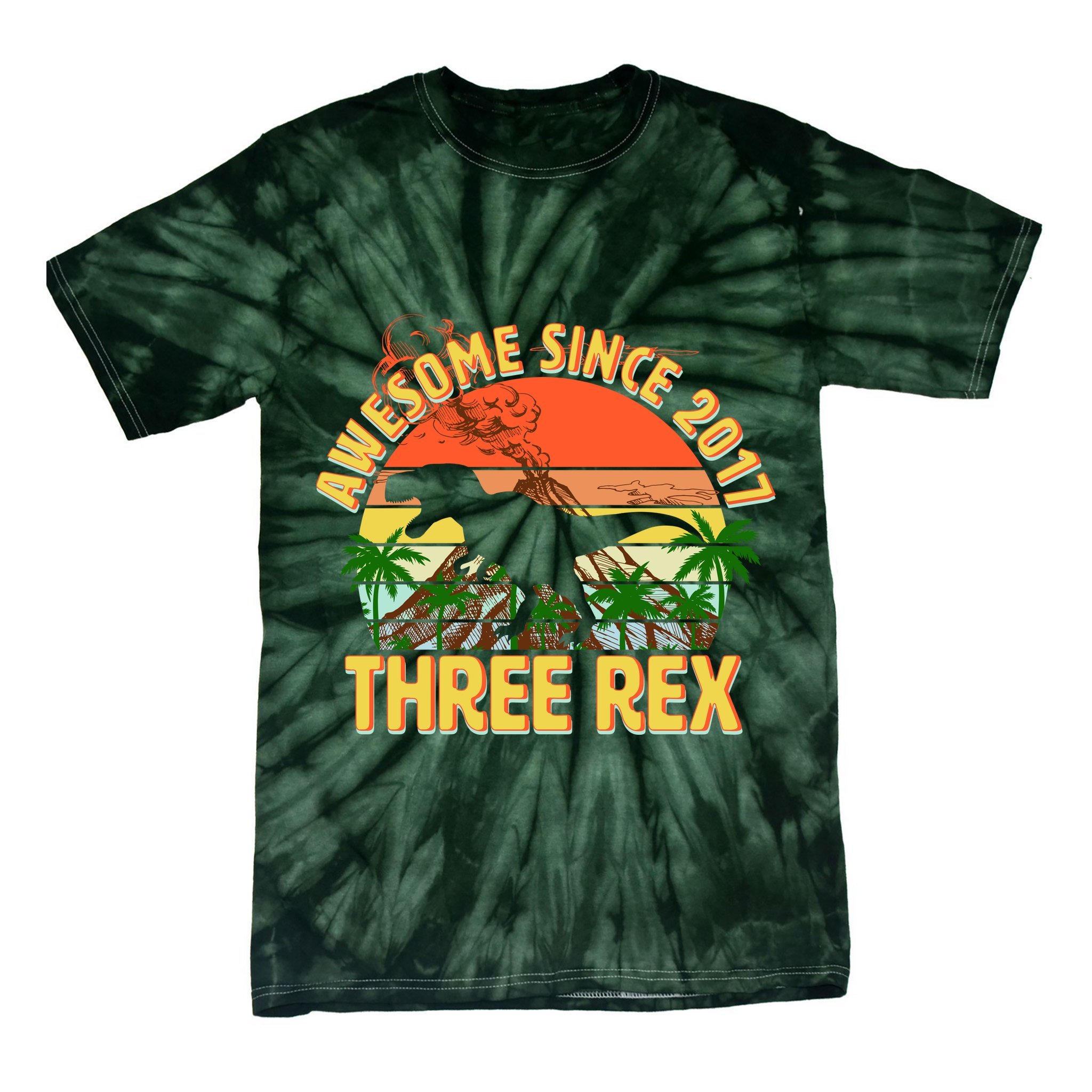 Awesome Since 2017 Tree Rex 3rd Birthday Tie-Dye T-Shirt