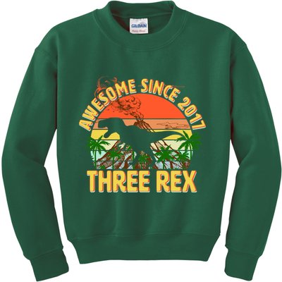 Awesome Since 2017 Tree Rex 3rd Birthday Kids Sweatshirt