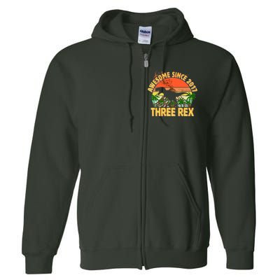 Awesome Since 2017 Tree Rex 3rd Birthday Full Zip Hoodie