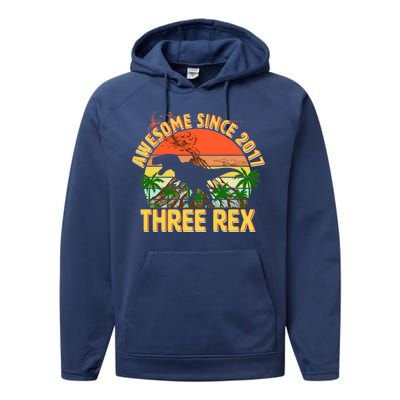 Awesome Since 2017 Tree Rex 3rd Birthday Performance Fleece Hoodie