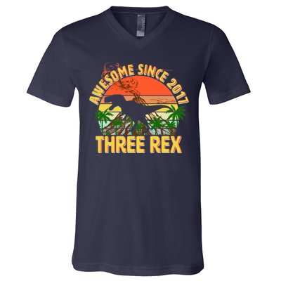 Awesome Since 2017 Tree Rex 3rd Birthday V-Neck T-Shirt