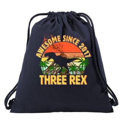 Awesome Since 2017 Tree Rex 3rd Birthday Drawstring Bag