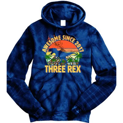 Awesome Since 2017 Tree Rex 3rd Birthday Tie Dye Hoodie