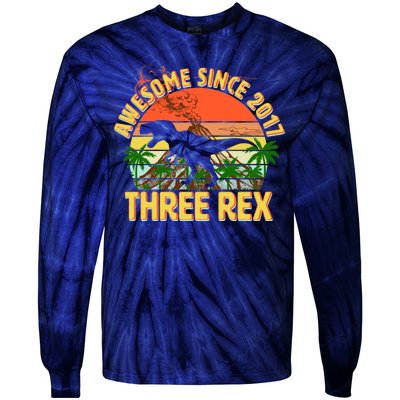 Awesome Since 2017 Tree Rex 3rd Birthday Tie-Dye Long Sleeve Shirt