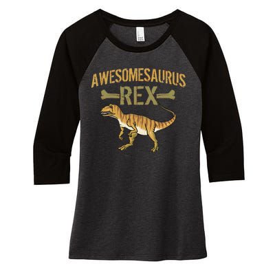 Awesomesaurus T-Rex Women's Tri-Blend 3/4-Sleeve Raglan Shirt