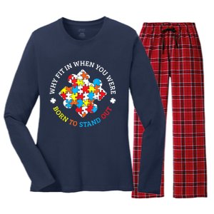 Autism Why Fit In When You Were Born To Stand Out Women's Long Sleeve Flannel Pajama Set 