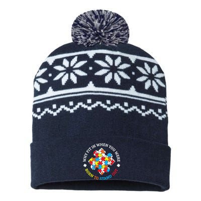 Autism Why Fit In When You Were Born To Stand Out USA-Made Snowflake Beanie