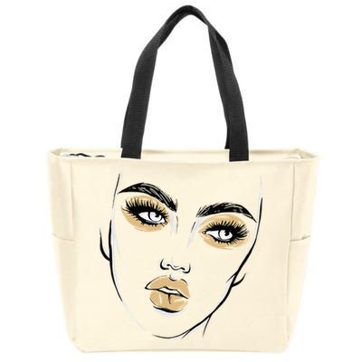 Abstract Woman Feminine Face Line Art Beauty Makeup Face Zip Tote Bag