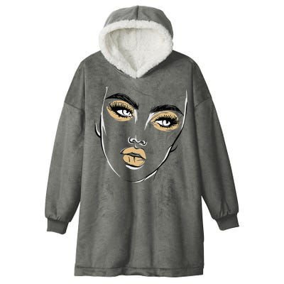 Abstract Woman Feminine Face Line Art Beauty Makeup Face Hooded Wearable Blanket