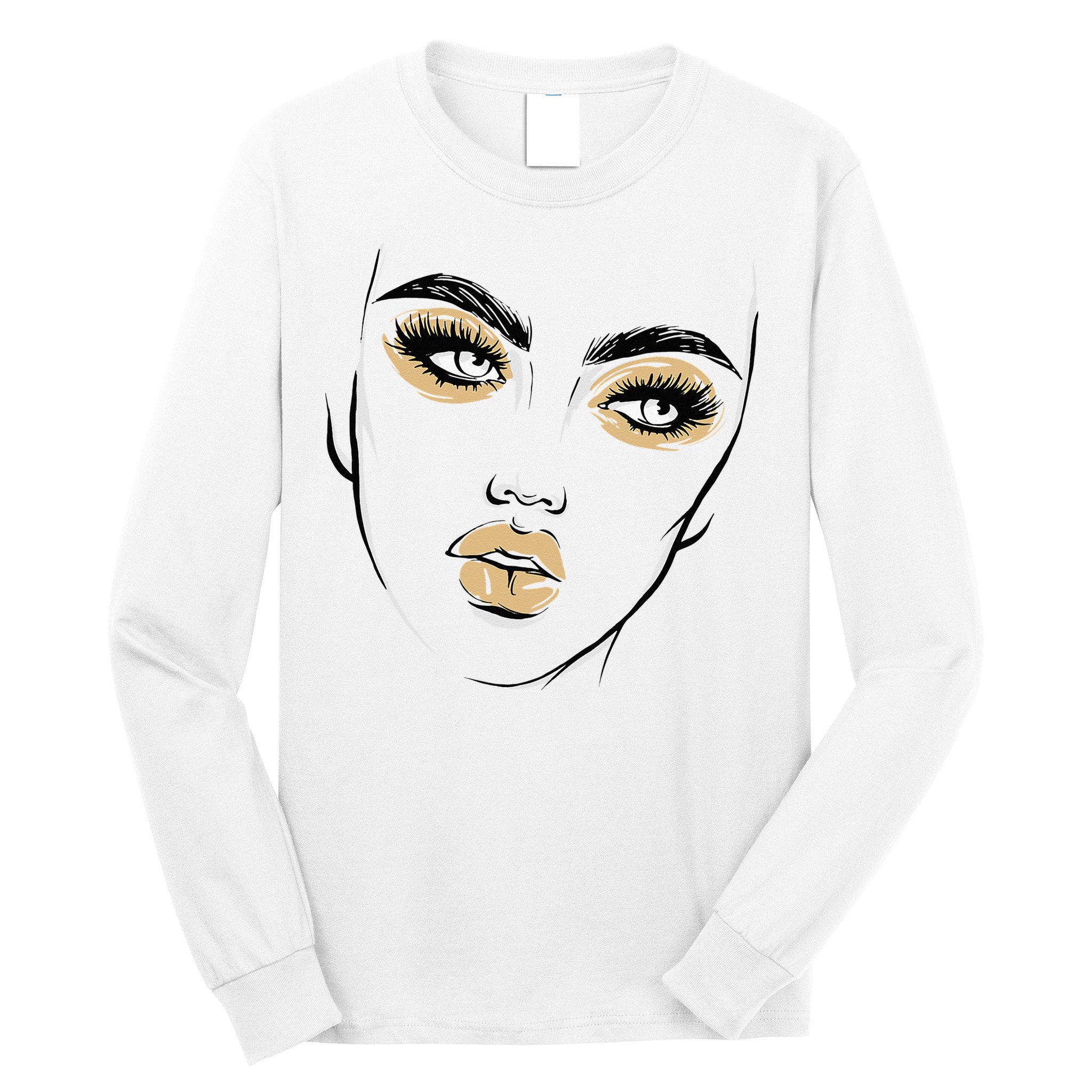 Abstract Woman Feminine Face Line Art Beauty Makeup Face Long Sleeve Shirt
