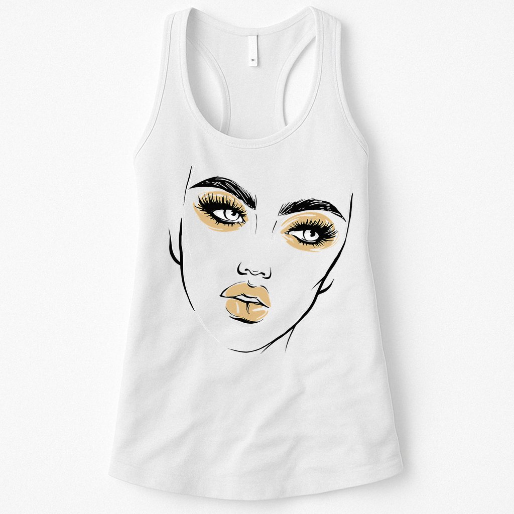 Abstract Woman Feminine Face Line Art Beauty Makeup Face Womens Tank Top