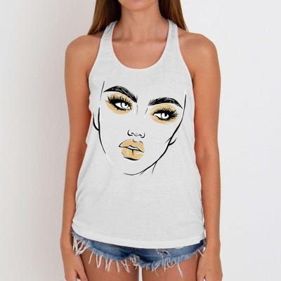 Abstract Woman Feminine Face Line Art Beauty Makeup Face Women's Knotted Racerback Tank