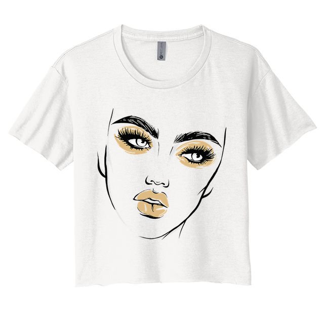 Abstract Woman Feminine Face Line Art Beauty Makeup Face Crop Top