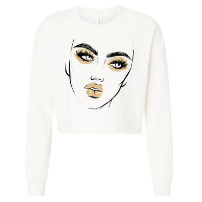 Abstract Woman Feminine Face Line Art Beauty Makeup Face Cropped Pullover Crew