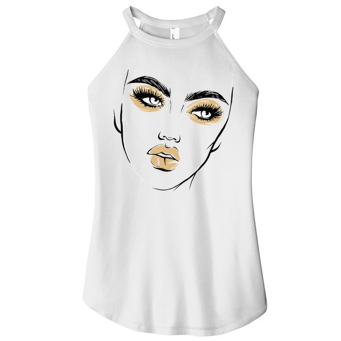 Abstract Woman Feminine Face Line Art Beauty Makeup Face Women's Perfect Tri Rocker Tank