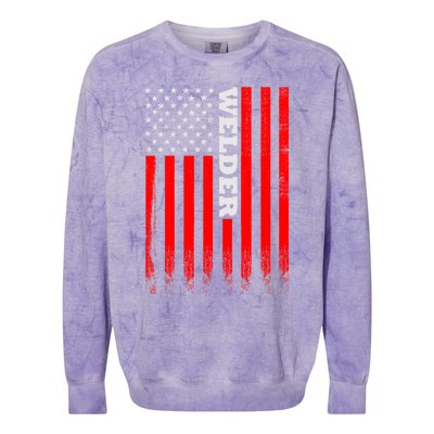 American Welder Flag Hoodie For Welding And Wo Back Colorblast Crewneck Sweatshirt