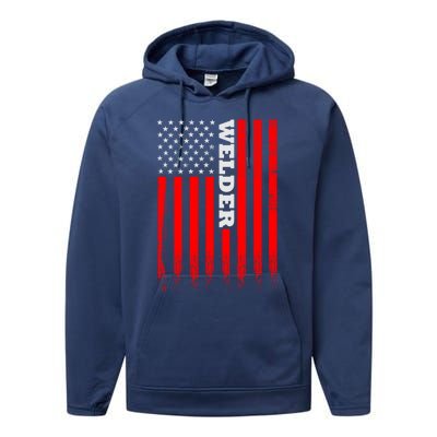 American Welder Flag Hoodie For Welding And Wo Back Performance Fleece Hoodie