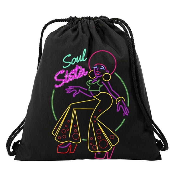 Artsy Womens Funk Vintage 70s Costume Afro Soul Music Drawstring Bag