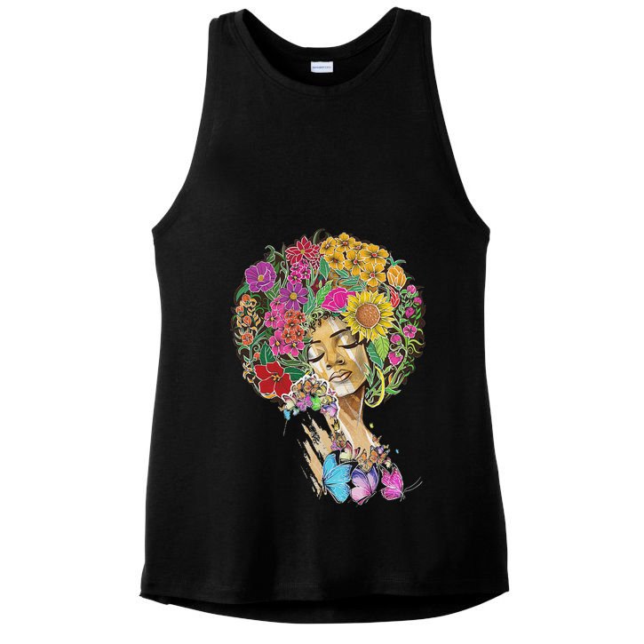 Afro Women Flowers Butterfly Latina African American Melanin Ladies PosiCharge Tri-Blend Wicking Tank