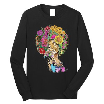 Afro Women Flowers Butterfly Latina African American Melanin Long Sleeve Shirt