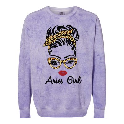 Aries Woman Face Leopard Bandana Wink Eye Colorblast Crewneck Sweatshirt