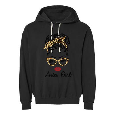 Aries Woman Face Leopard Bandana Wink Eye Garment-Dyed Fleece Hoodie