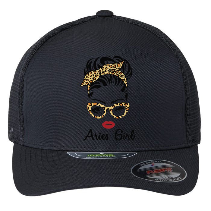 Aries Woman Face Leopard Bandana Wink Eye Flexfit Unipanel Trucker Cap