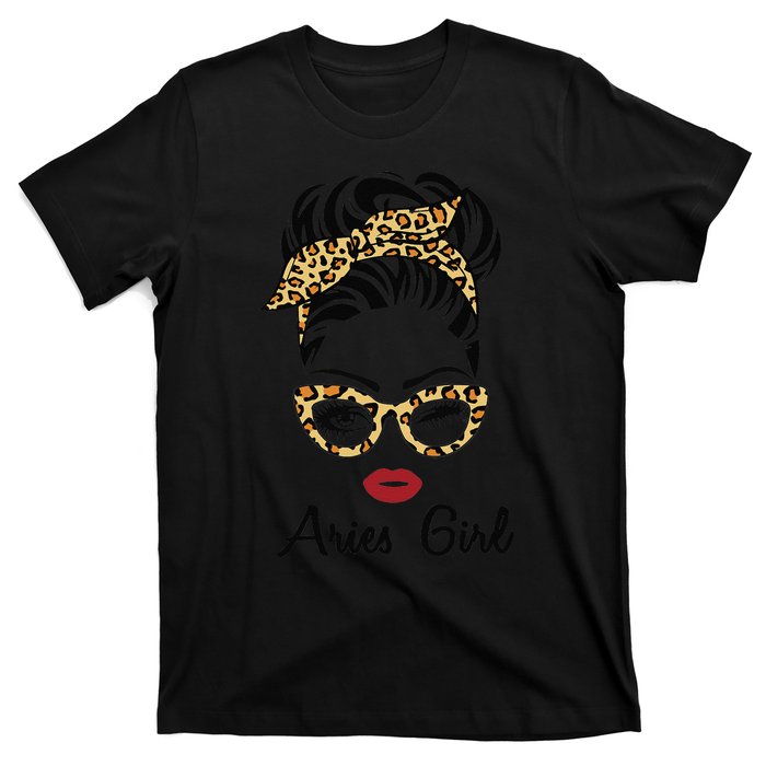 Aries Woman Face Leopard Bandana Wink Eye T-Shirt