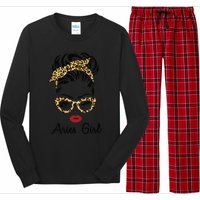 Aries Woman Face Leopard Bandana Wink Eye Long Sleeve Pajama Set