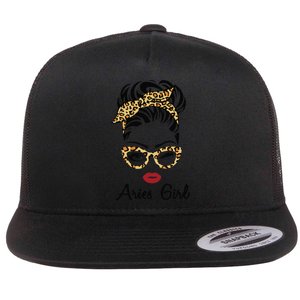 Aries Woman Face Leopard Bandana Wink Eye Flat Bill Trucker Hat