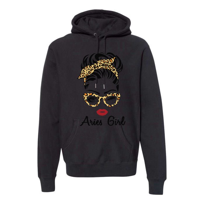 Aries Woman Face Leopard Bandana Wink Eye Premium Hoodie