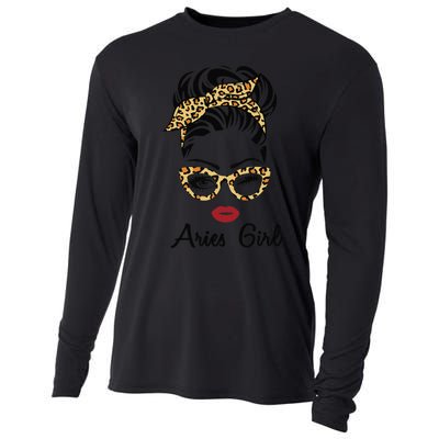 Aries Woman Face Leopard Bandana Wink Eye Cooling Performance Long Sleeve Crew