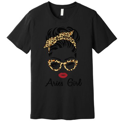 Aries Woman Face Leopard Bandana Wink Eye Premium T-Shirt