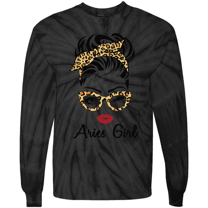 Aries Woman Face Leopard Bandana Wink Eye Tie-Dye Long Sleeve Shirt