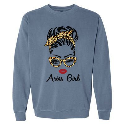 Aries Woman Face Leopard Bandana Wink Eye Garment-Dyed Sweatshirt