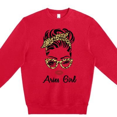 Aries Woman Face Leopard Bandana Wink Eye Premium Crewneck Sweatshirt