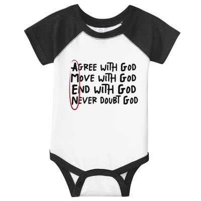 Agree With God Move With God End With God Never Doubt God Infant Baby Jersey Bodysuit