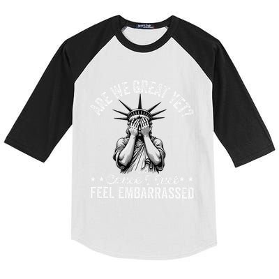 Are We Great Yet Cause I Just Feel Embarrassed Fun Democrat Kids Colorblock Raglan Jersey