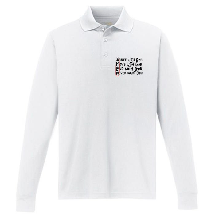 Agree With God Move With God End With God Never Doubt God Performance Long Sleeve Polo