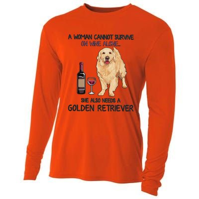 A Woman Gift Cannot Survive On Wine Alone Golden Retriever Gift Cooling Performance Long Sleeve Crew