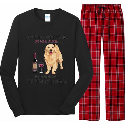 A Woman Gift Cannot Survive On Wine Alone Golden Retriever Gift Long Sleeve Pajama Set