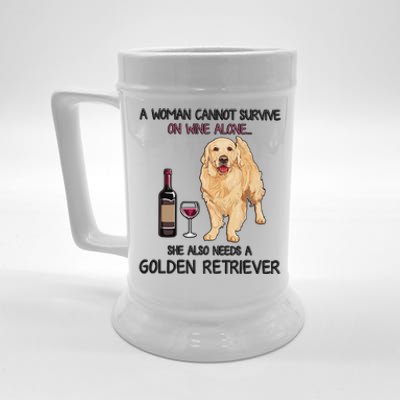 A Woman Gift Cannot Survive On Wine Alone Golden Retriever Gift Beer Stein