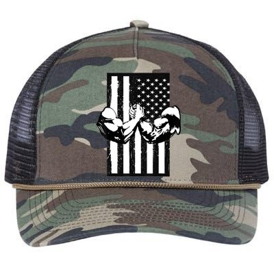 Arm Wrestling Gift USA Flag Armwrestling Sports Power Gift Idea Gift Retro Rope Trucker Hat Cap