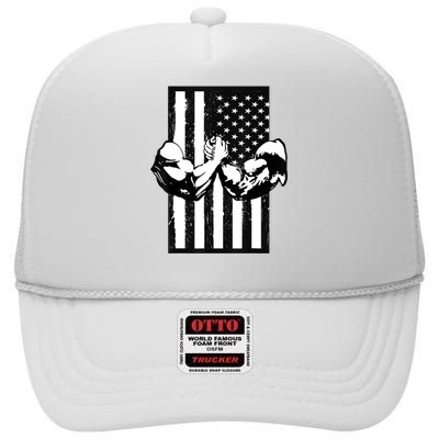 Arm Wrestling Gift USA Flag Armwrestling Sports Power Gift Idea Gift High Crown Mesh Back Trucker Hat