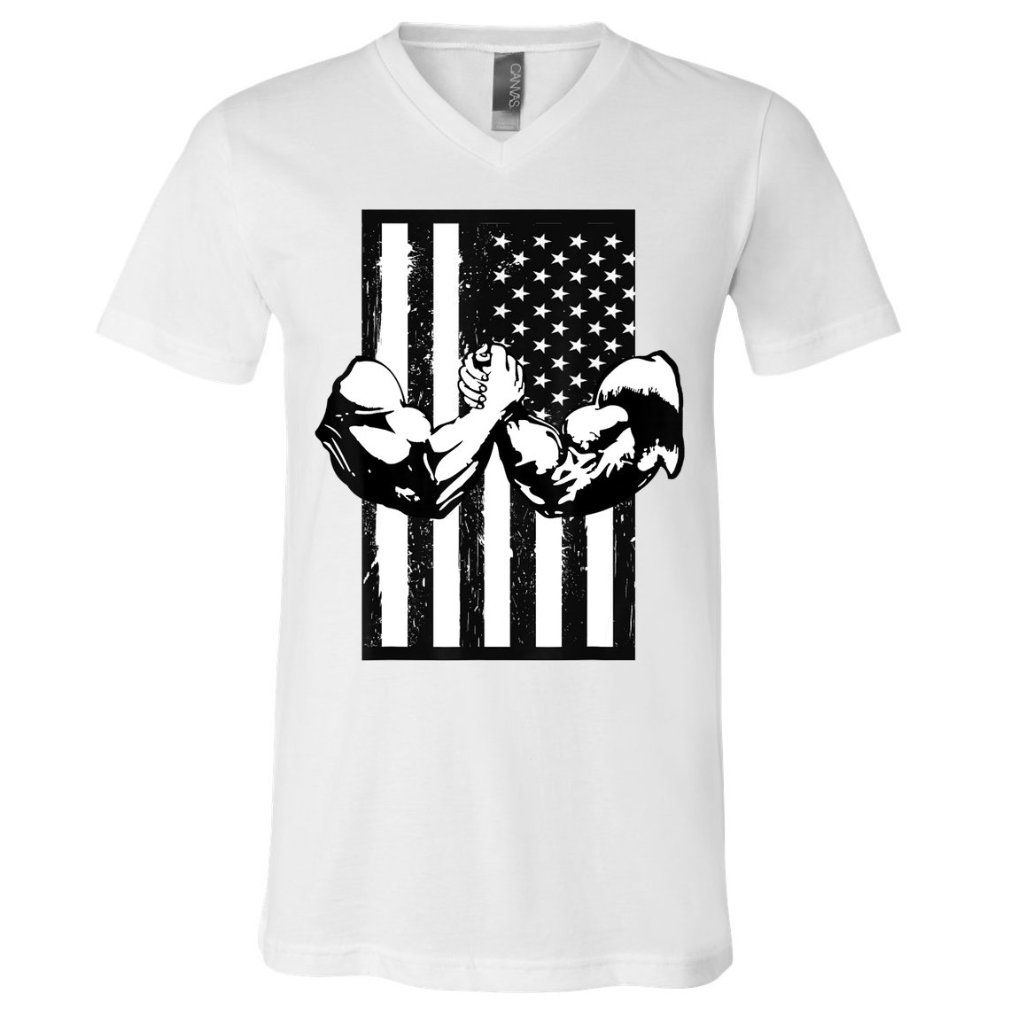 Arm Wrestling Gift USA Flag Armwrestling Sports Power Gift Idea Gift V-Neck T-Shirt